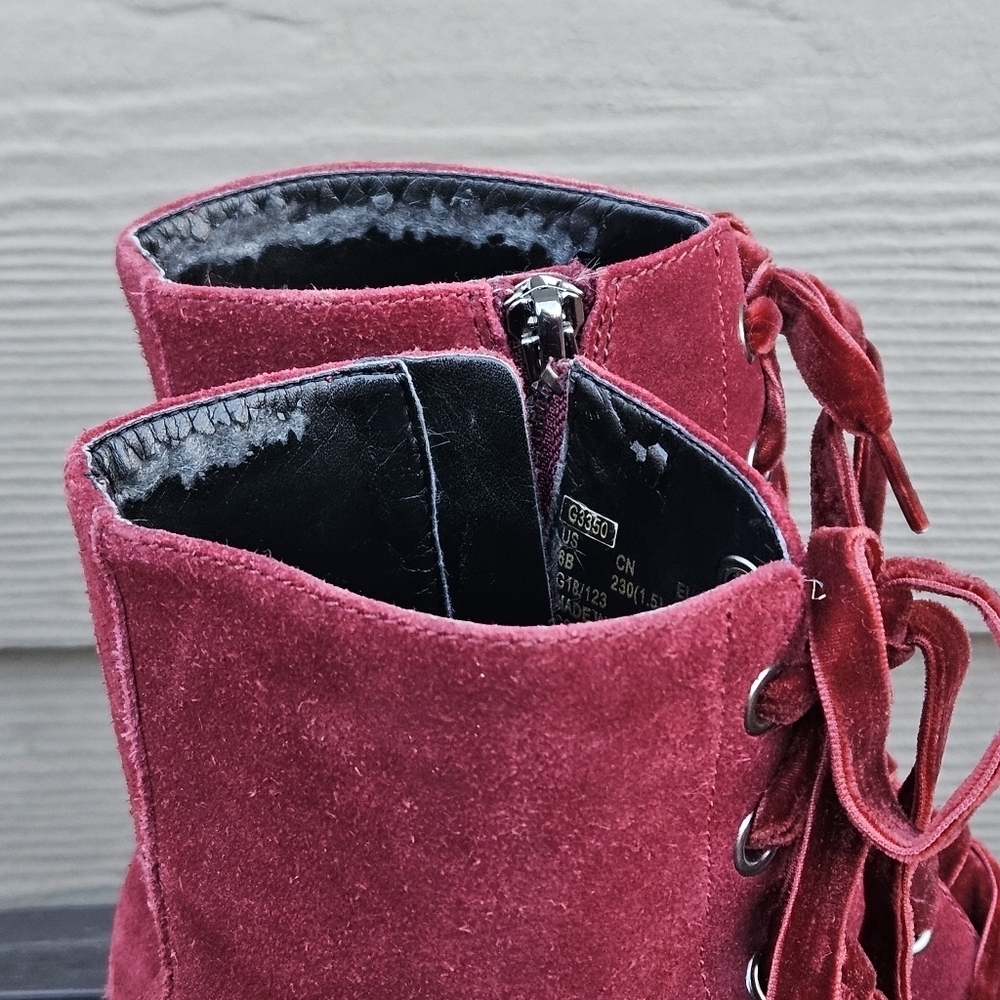 Coach Jadyn Suede Lace Up Combat Boots Satin Laces Wine Red Punk Goth Size 6 B - Picture 3 of 16